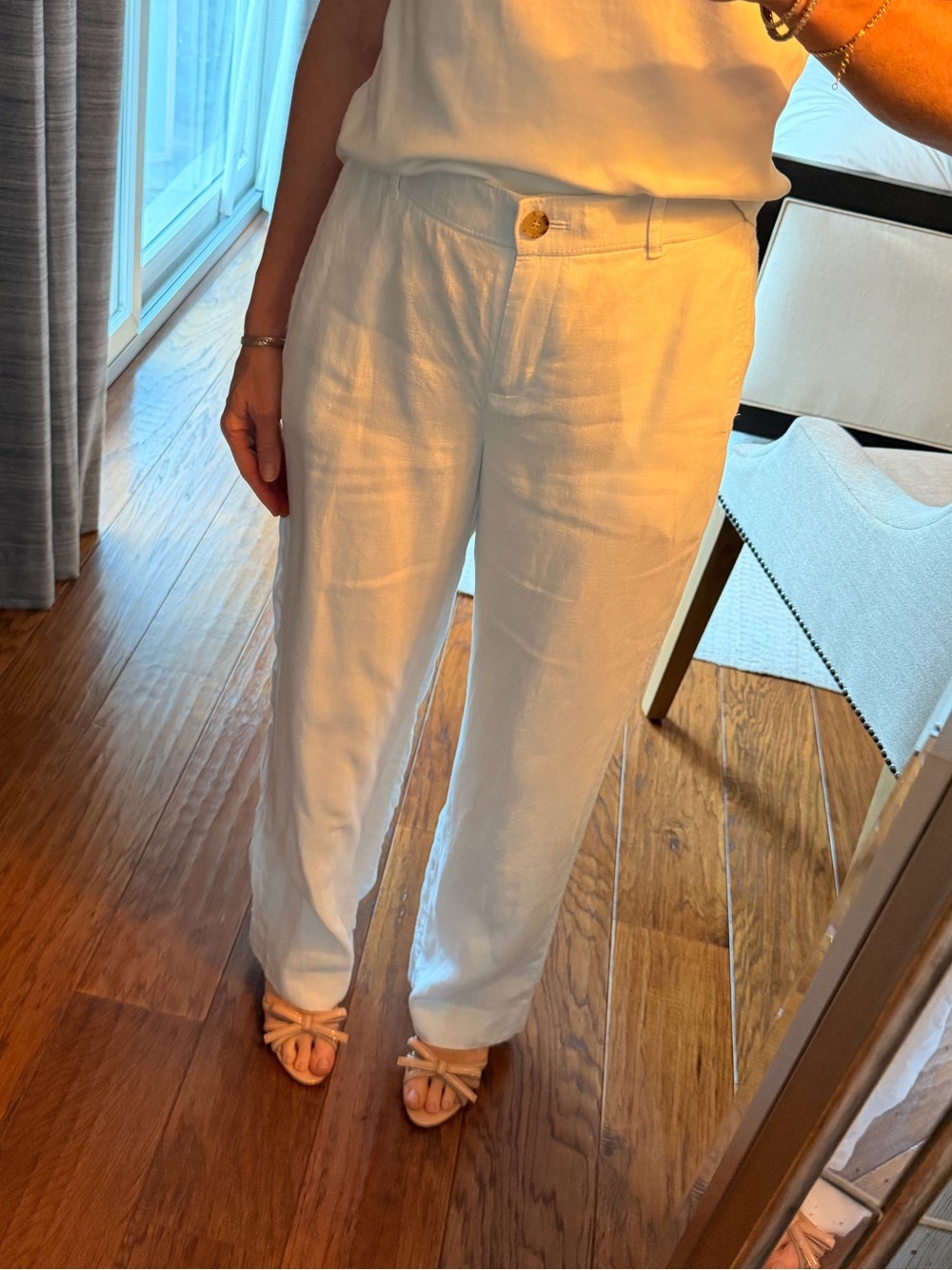 J. Crew Women’s White Linen-Blend Straight Pants